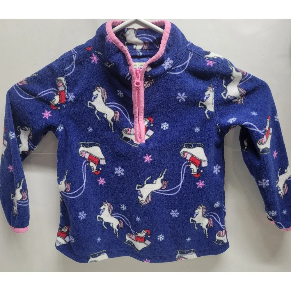 OshKosh B'gosh Kids 3T Blue Unicorn Sleigh‎ Fleece Pullover Top